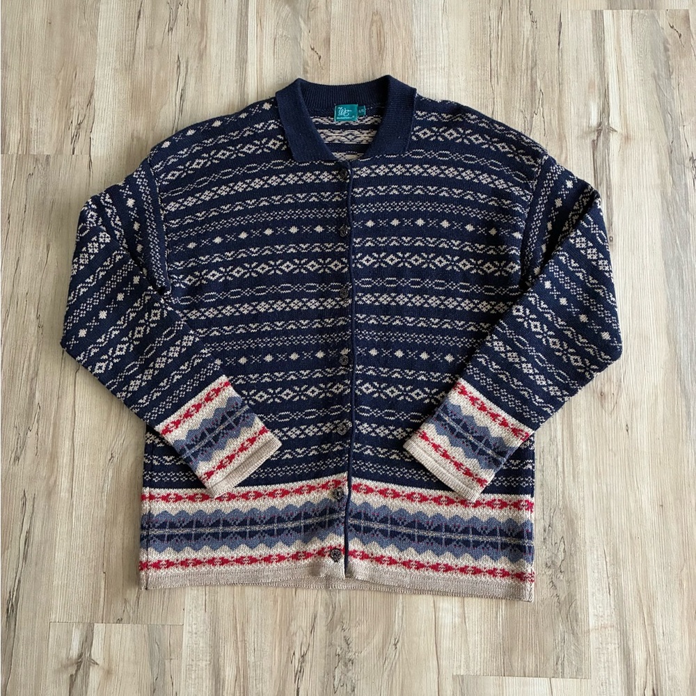 Weekend Edition Vintage Blue Patterned Knit Button Up Sweater
